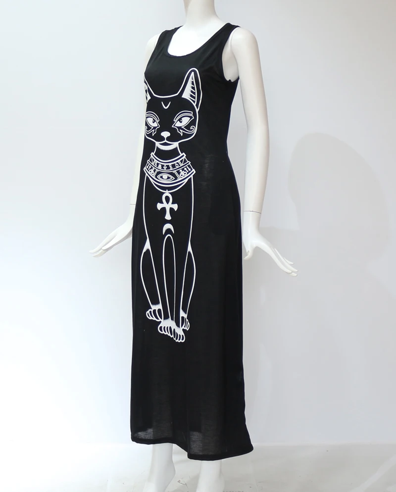 Женское длинное Макси платье модное облегающее платье с принтом кота Элегантные Вечерние Платья Туника плюс размер
