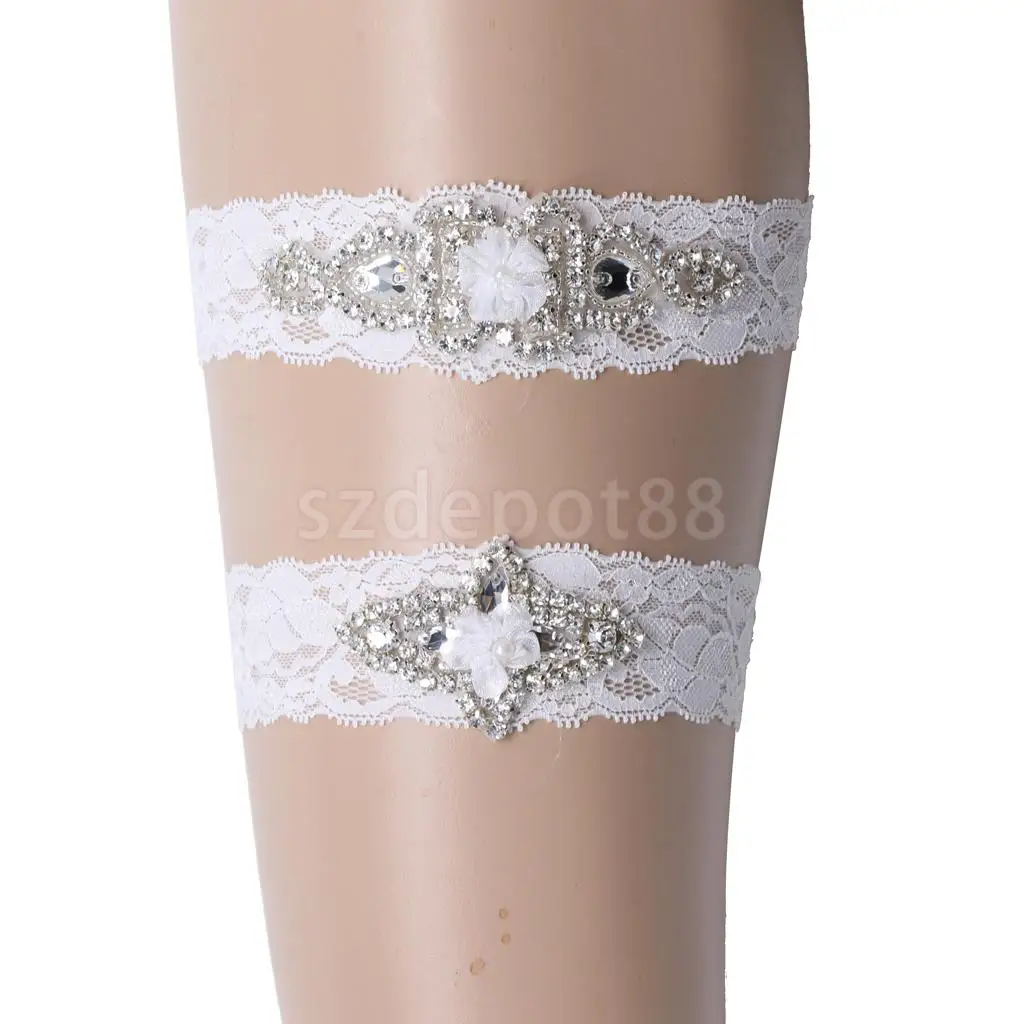 Свадебные кружевные подвязки цветок Кристалл Стразы эластичный подвязка бедра кольцо набор