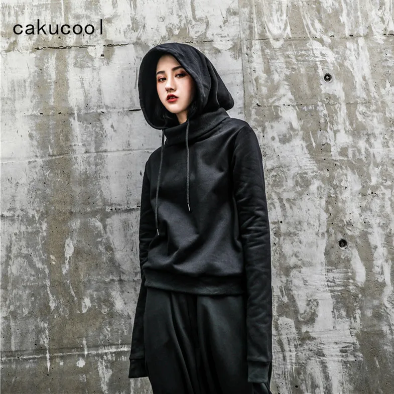 

Cakucool New Women Hooded Sweatshirt Korean Designer Casual Hoodies Pullover Top Minimal Novelty Femme Black Grey Women Clothing