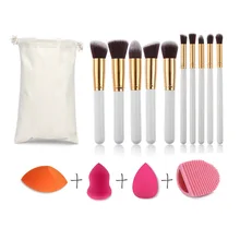 10pcs profesional cosmetic makeup brush +3pcs sponge puff+wash egg cleaner kit blending oval set powder trucco naked beauty tool