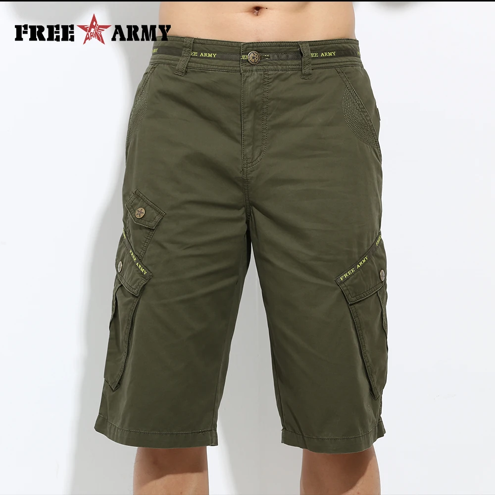 Summer Mens Short Pants baggy Multi Pocket Military Zipper Cargo Shorts breeches Male Army Green