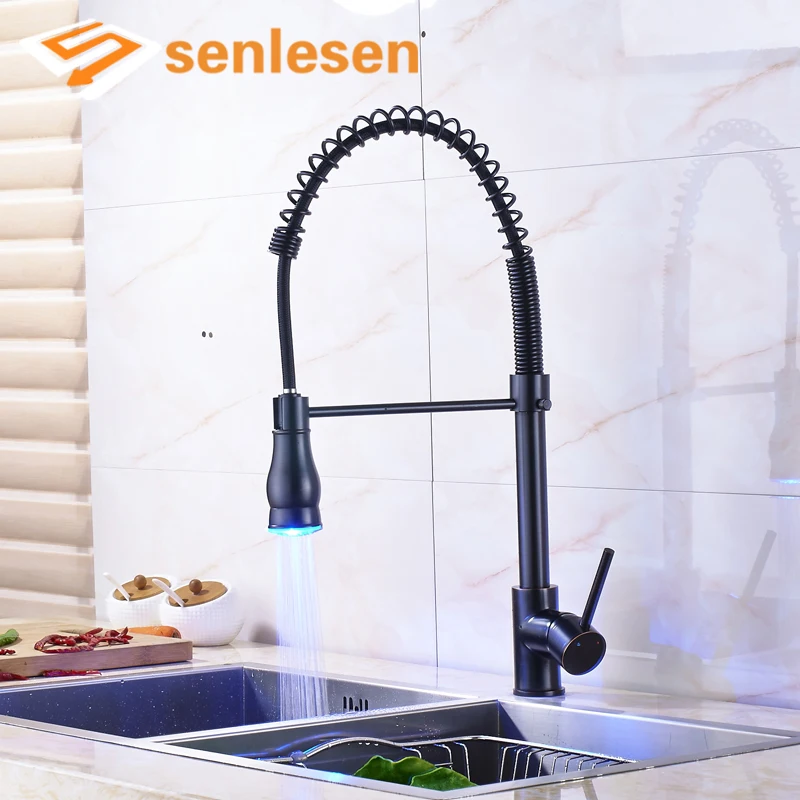

Oil Rubbed Bronze Deck Mounted with LED Light Sprayer Kitchen Mixer Faucet