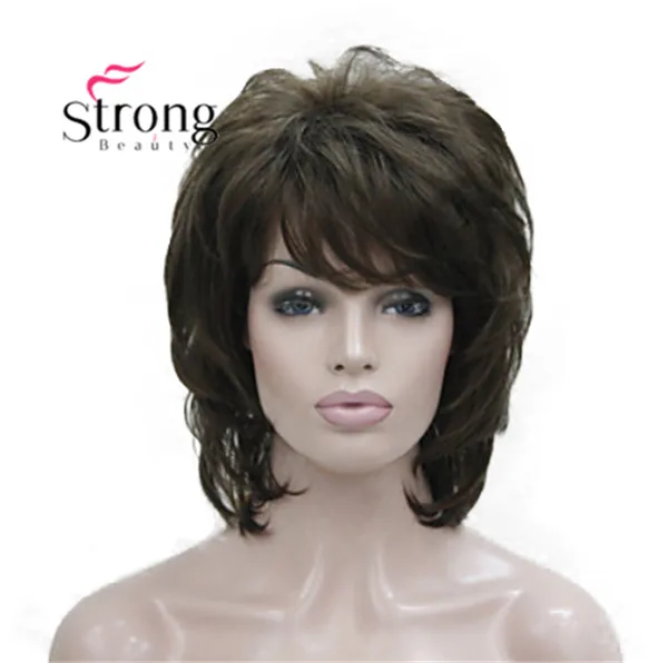 E-3008 #8 new light chestnut brown medium length cascaded layers synthetic hair women s full wig (2)