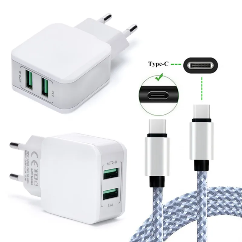 2 usb lighting EU Charger fast Adapter & USB Type C Cable For Samsung Note 9 8 A8 A9 2018 Oukitel K6 Leagoo S9 MOTO G6 One Power |
