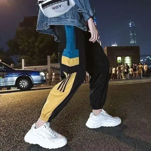 Корейские мужские брюки в стиле хип-хоп, мужские брюки-карандаш с графическим принтом, повседневные штаны для фитнеса, мужские Модные спортивные брюки в стиле панк - Цвет: 1