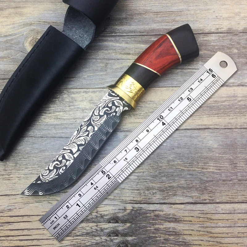 

Outdoor Tactical Collection Fixed Knives,5Cr13Mov Blade Wooden Handle Hunting Knife,Utility EDC Camping Tools