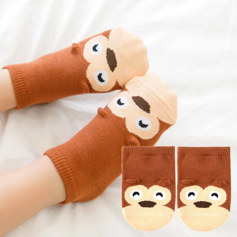 Хлопковые противоскользящие Детские носки для новорожденных хлопковые носки для мальчиков и девочек милый мультфильм животных детские носки ботильоны носки-тапочки - Цвет: Coffee Monkey