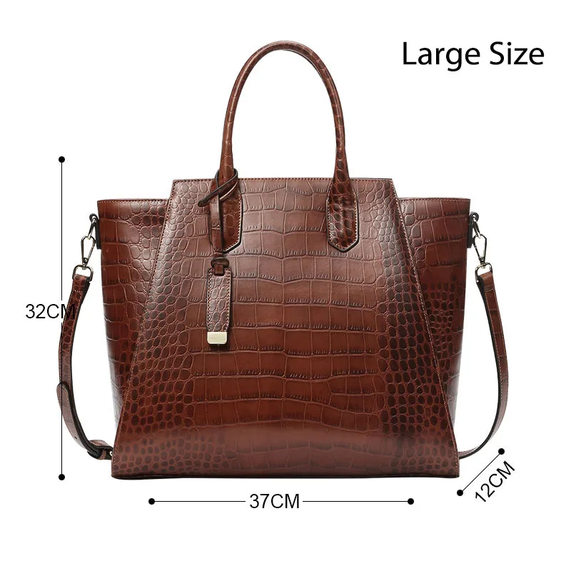 QIWANG, женские сумки из натуральной кожи, роскошные дизайнерские сумки,, полностью зернистая воловья кожа, крокодиловый узор, Большая вместительная сумка-тоут - Цвет: 9865 Large