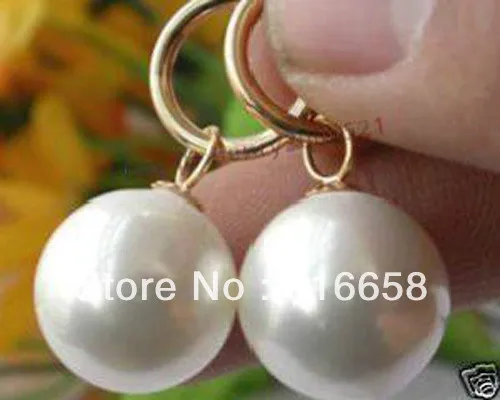 

Free shipping@@Elegant nice Huge Round 12mm china south sea white shell pearl earring