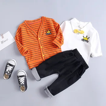 

Toddler Girl Clothing Sets Spring Autumn 2019 Baby Boys Striped Cardigan Sweatpants Sports Suit Kids Three Pieces Tracksuit 1-4Y