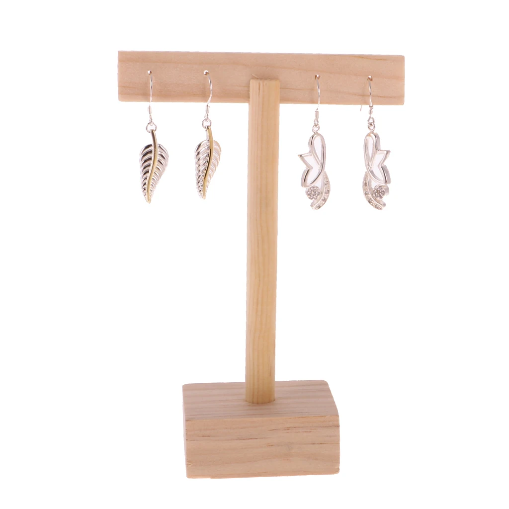 Plain Wooden T-bar Earrings Necklace Bracelet Bangle Watch Jewelry Display Holder Stand Organizer Decoupage