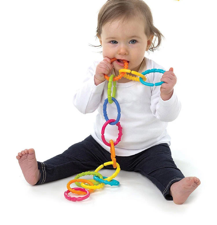 

6pcs/set Baby toys 0-12 months Rainbow QQ kids molars ring teether Activity chain clutch ringChildren Crib Bed Stroller Hanging