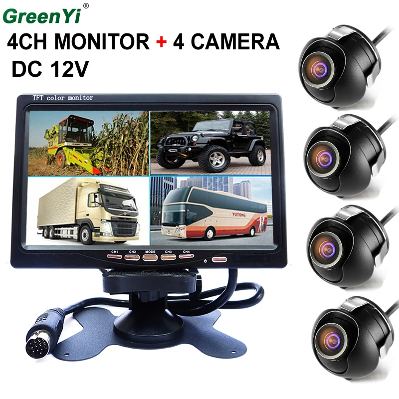 

GreenYi Car Reverse Backup Camera Front/Rear/Left/Righ 7"4 Split Quad TFT LCD Display DC 12V Car Rear View Headrest Monitor