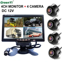 GreenYi di Inverso Dell’automobile di Sostegno Della Macchina Fotografica Anteriore/Posteriore/Sinistra/Righ 7 “4 Split Quad TFT Display LCD DC 12 V Car Rear View Monitor Poggiatesta