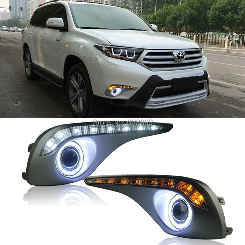 2x Led Drl Daytime Running Lights With Yellow Steering Projector 2x Led Drl Daytime Running Lights With Yellow Steering Projector Lens Fog Angel Eyes Kit For Toyota Highlander 2017 In Car Light Embly From