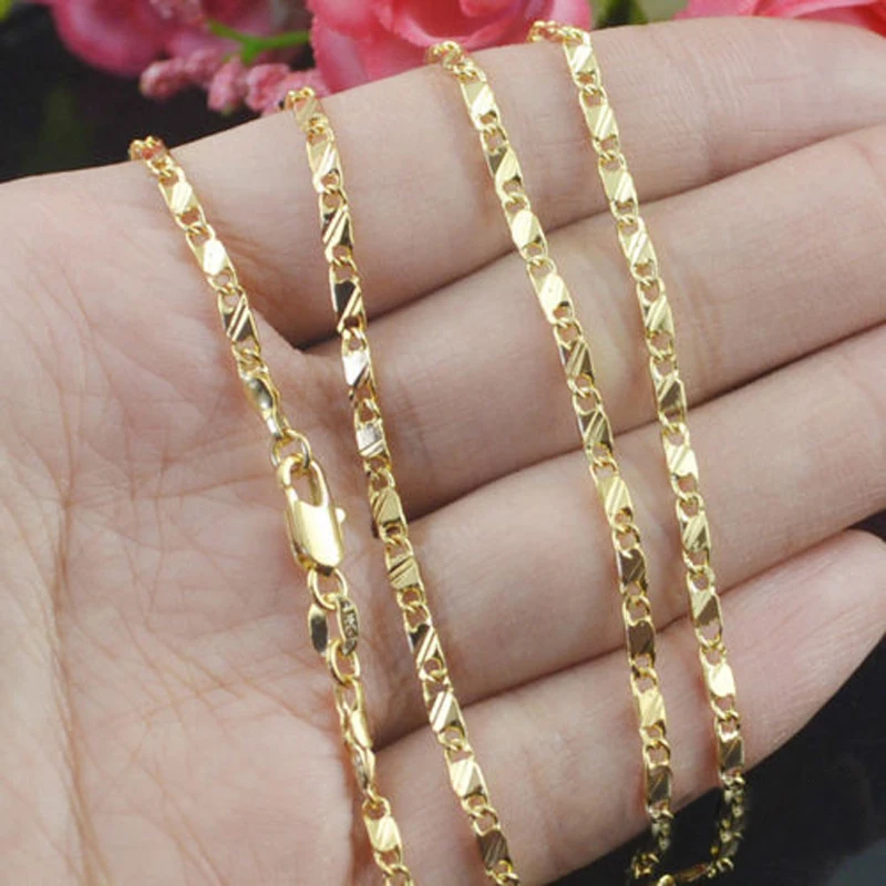 8 Sizes Available 18K Gold Plated Slim Box Chain Necklace Womens Mens Kids 16/18/20/22/24/26/28/30 inch Jewelry kolye collares