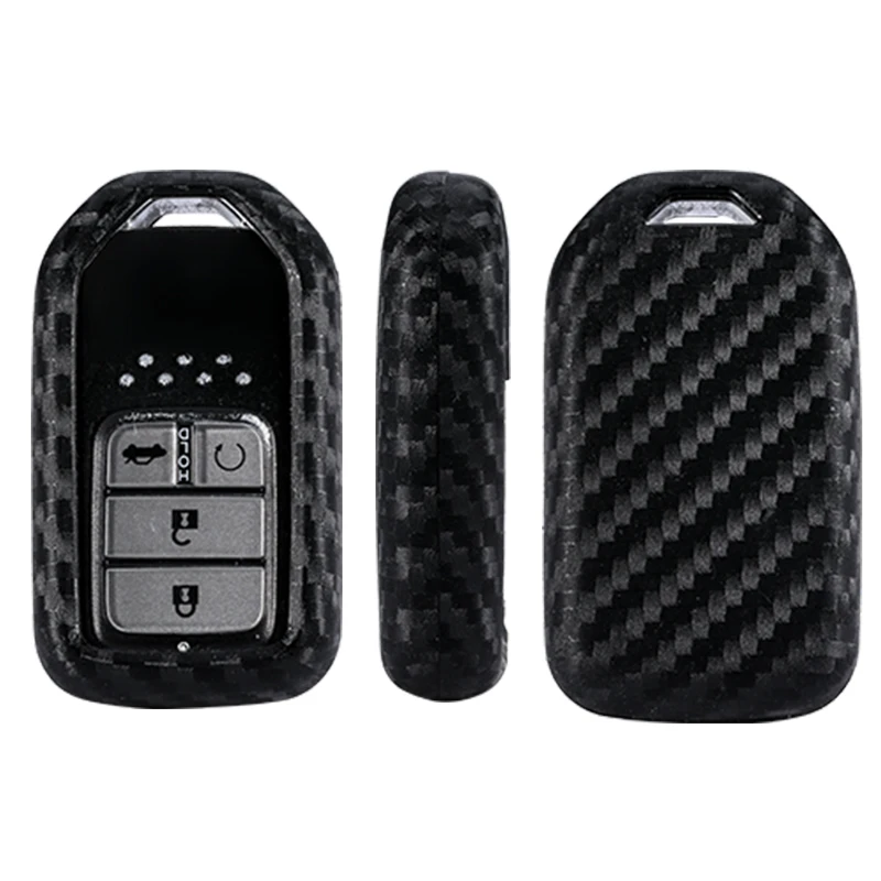 Carbon-fiber-silicone-rubber-car-remote-key-fob-cover-case-for-Honda-2016-2017-CRV-Pilot