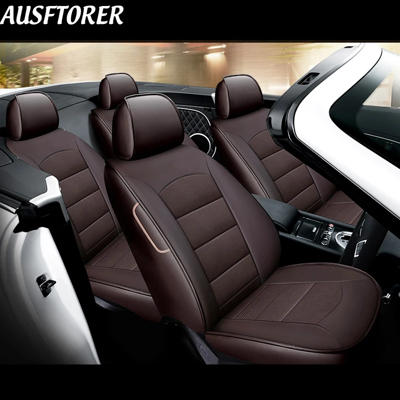 

AUSFTORER Leather Seat Covers for Mercedes-Benz C180 C 200 200K 250 300 350 400 450 Seat Cover Set Cowhide Car Seats Accessories