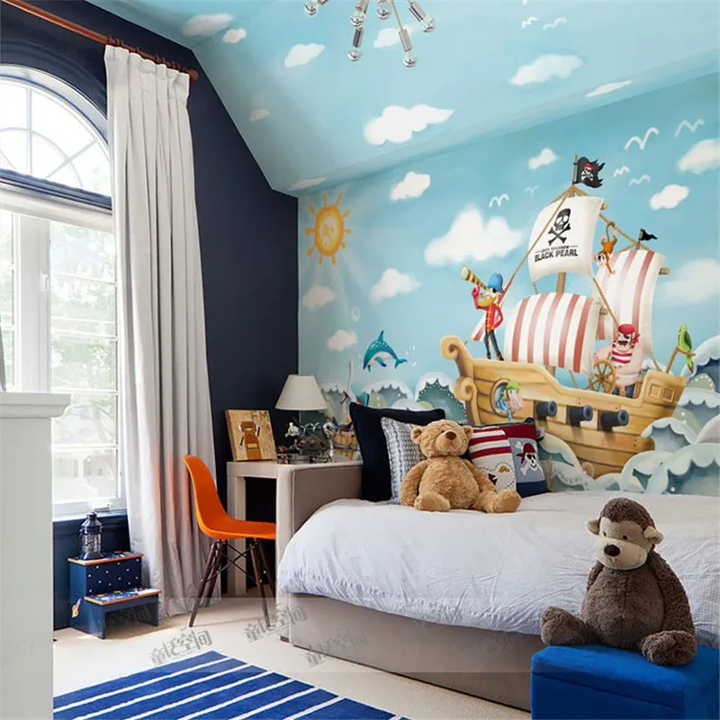 Beibehang лодка Джек Воробей Фреска пират 3d Мультфильм Настенные обои для детей Детская комната 3d настенные фрески Фреска