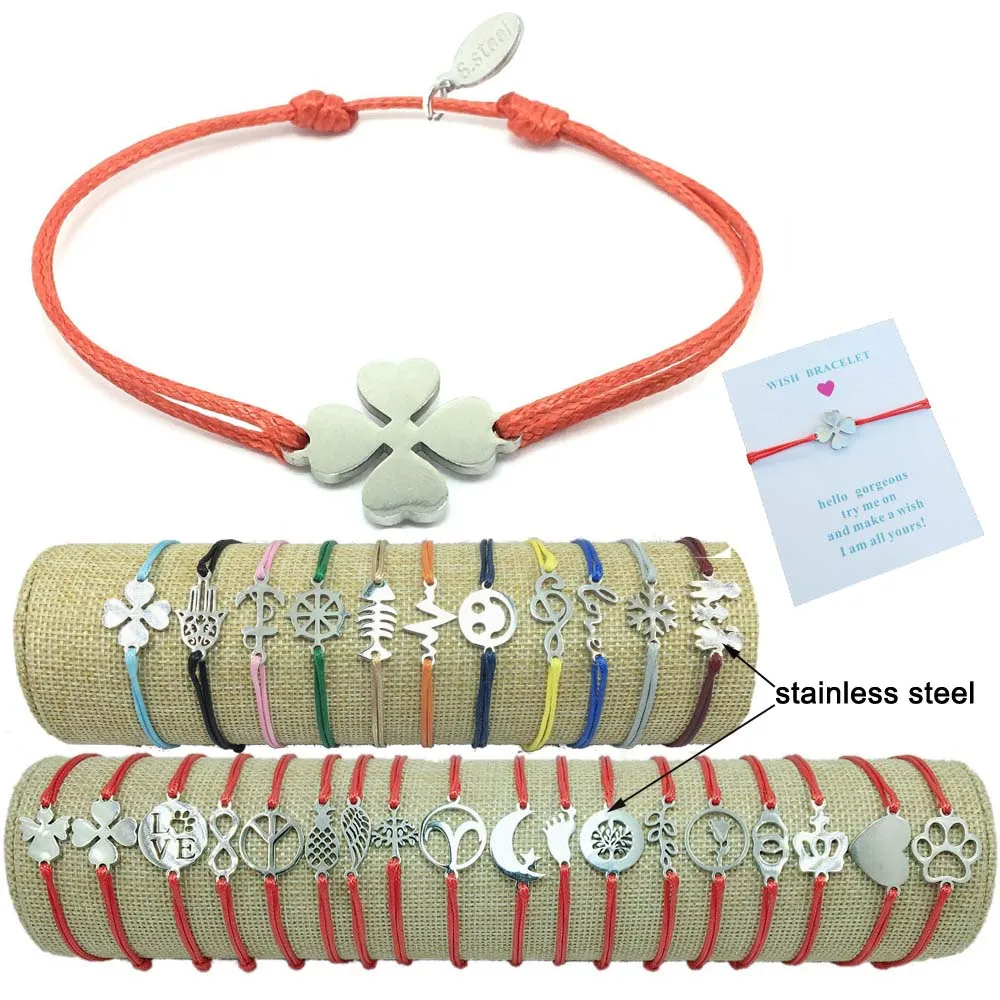 

2019 New Stainless Steel Charm Wish Bracelet Adjustable Cord Good Luck Bracelet Red String Friendship Bracelet