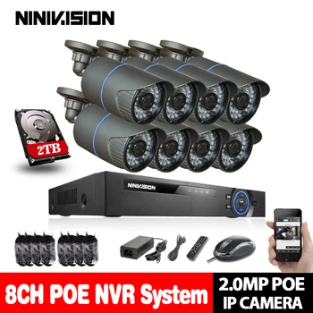 

NINIVISION 48V 8 Channel PoE Kit Surveillance System PoE Camera 1080P CCTV System 8PCS 1080P PoE IP Camera +1PCS 8CH PoE NVR SET