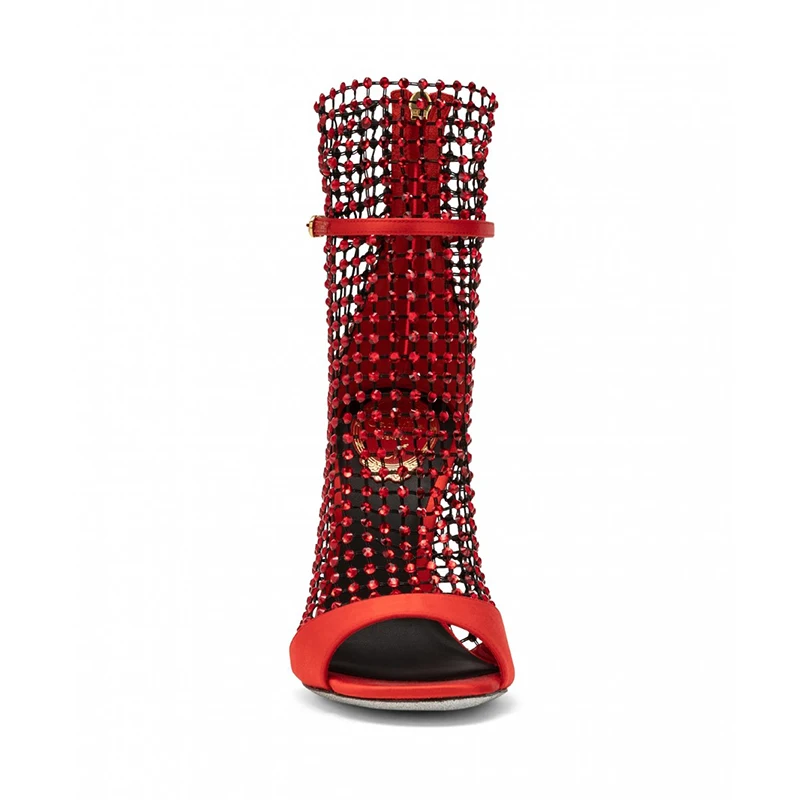 Luchfive/сетчатые сандалии с открытым носком, украшенные кристаллами и бусинами; женская шелковая обувь на высоком каблуке 10 см; Летняя обувь; женская обувь; zapatillas mujer; Цвет Красный;