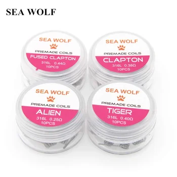 

SEA WOLF 10pcs Prebuilt Coil Alien /Fused Clapton / Clapton Premade Coils SS316L For RDA RTA Atomizer DIY Coil