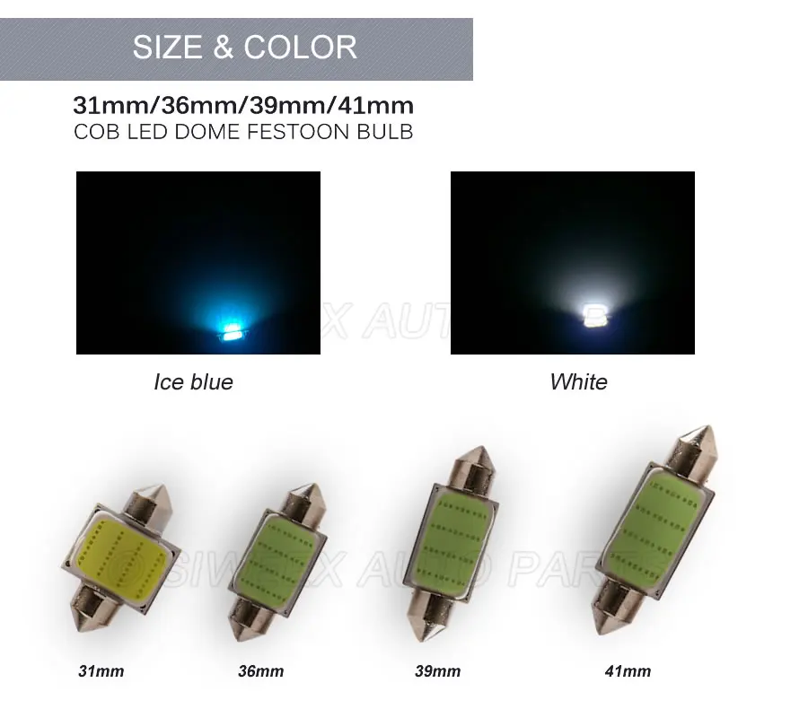 10 шт./лот 31 мм 36 мм 39 мм 41 мм купол фестон COB светодиодный 12smd светодиодный s автомобильный светильник для чтения Кристалл синий белый светильник s DC 12 В