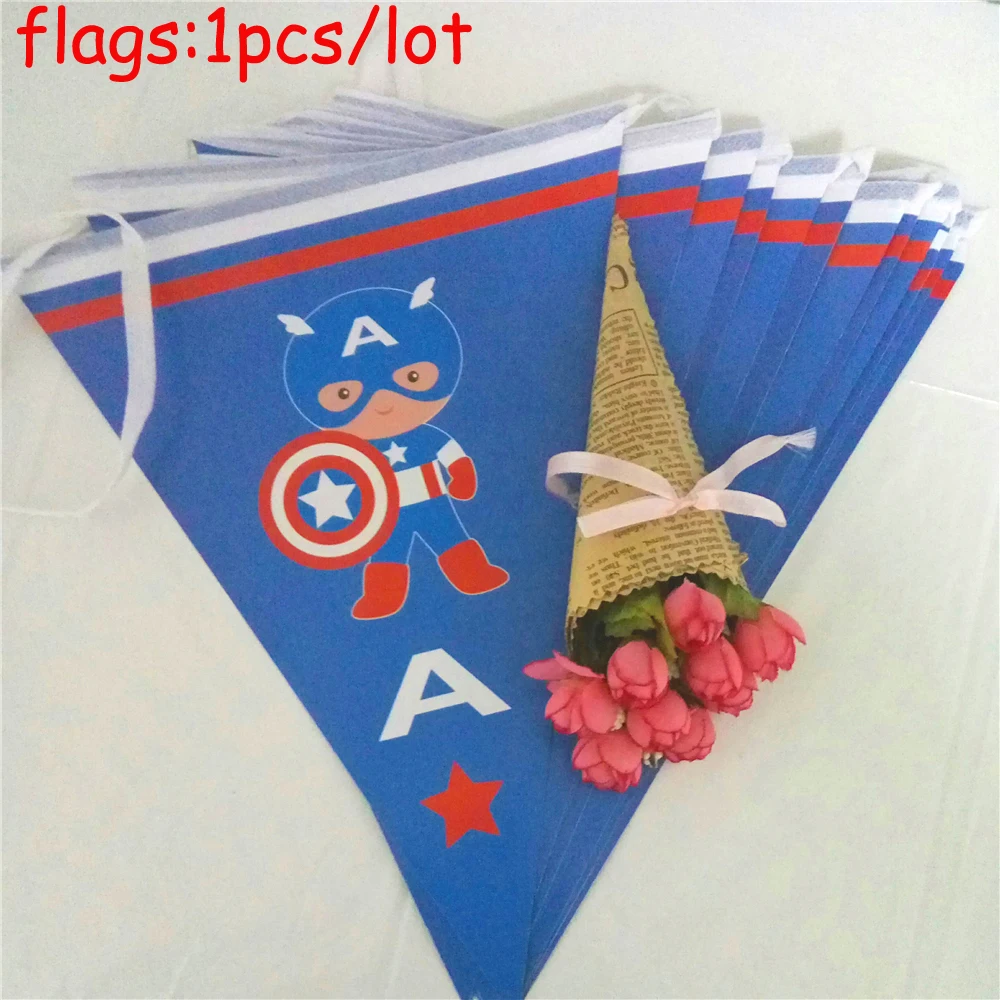 

1Set Captain America Theme Flags Including 12pcs pennants Boy Birthday Party Baby Shower Flags Wedding Decoration Supply