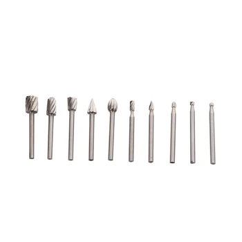 

10pcs HSS Routing Router Grinding Bits Burr File Set Milling Cutter 1/8 inch Shank For Dremel Engraving Wood Rotary Tool