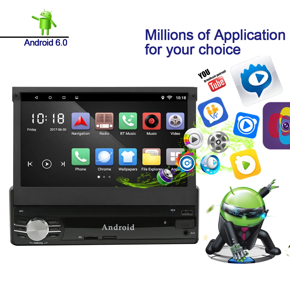 Best Universal 1 din Android 6.0 Quad Core Car DVD player GPS Wifi BT Radio BT 1GB RAM 16GB 4G SIM LTE Network SWC RDS CD 1