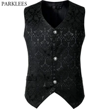 Jacquard fleuri noir Gilet hommes mariage marié coupe ajustée Gilet sans manches hommes Punk Rock médiéval Steampunk Gilet Costume 3XL