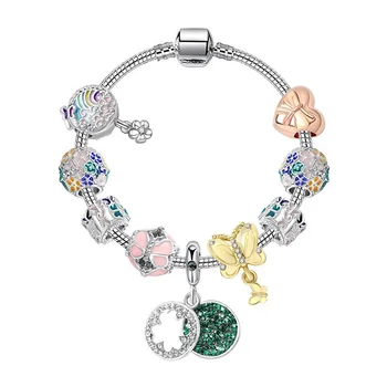 

Pink Love Flower Luxury DIY Beads Crystal Bracelet & Bangle Brand Women Bracelet Unique Charm Bracelet For Women Jewelry Gift