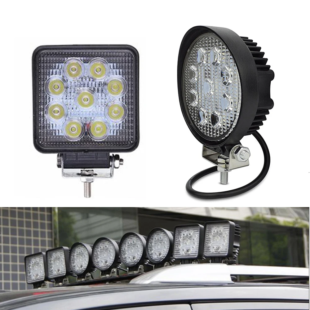 

2pcs ECAHAYAKU 4" Square 27W LED Work Light Spot/Flood Light IP67 Waterproof Shockproof for Offroads vehicles ATVs Car LED Lamp