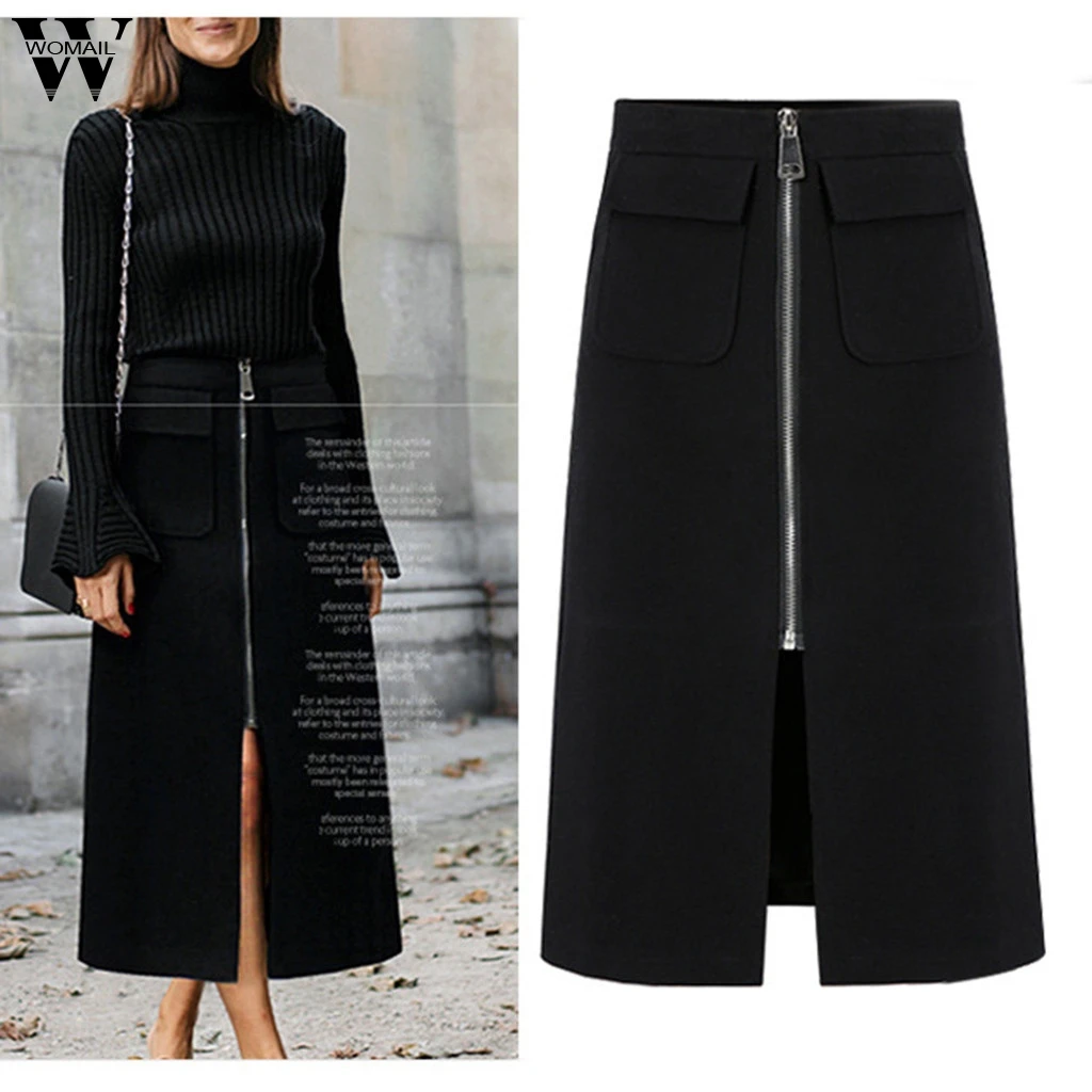 

Womail Skirt Women Fashion High Waist Ladies Slim Solid Zipper Skirt Sexy Club Party Long Skinny Skirt 5XL Casual 2019 J76