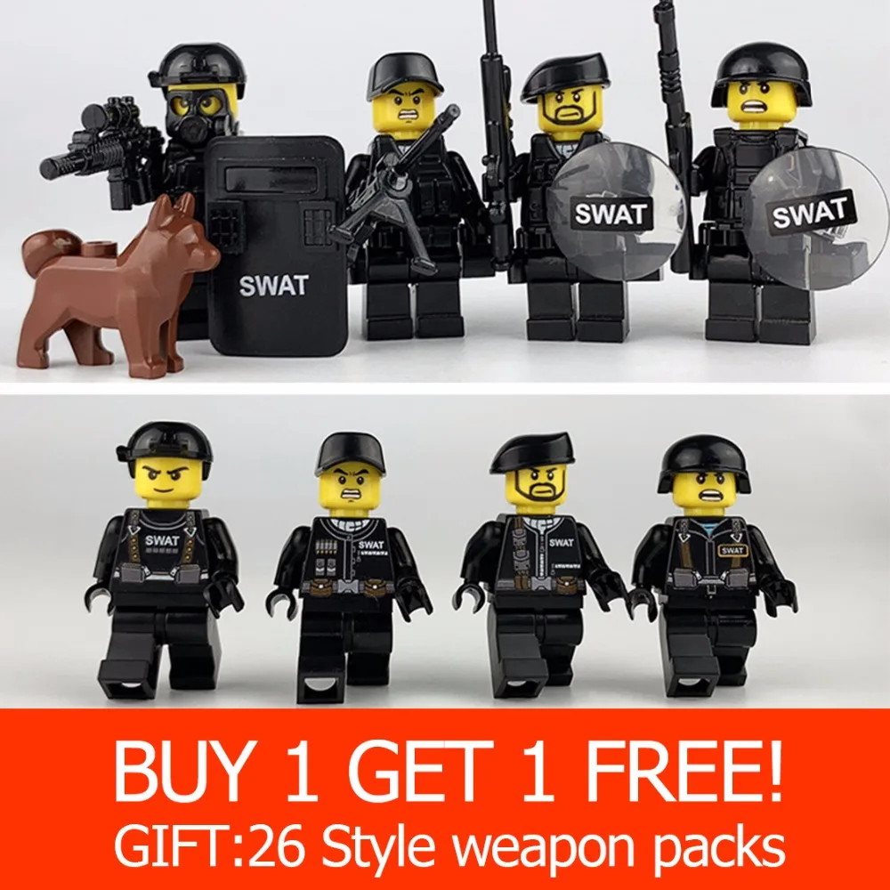 

Military Special Forces Soldiers Bricks Figures Guns Weapons Legoings Armed SWAT Building Blocks Ww2 Toys For Children