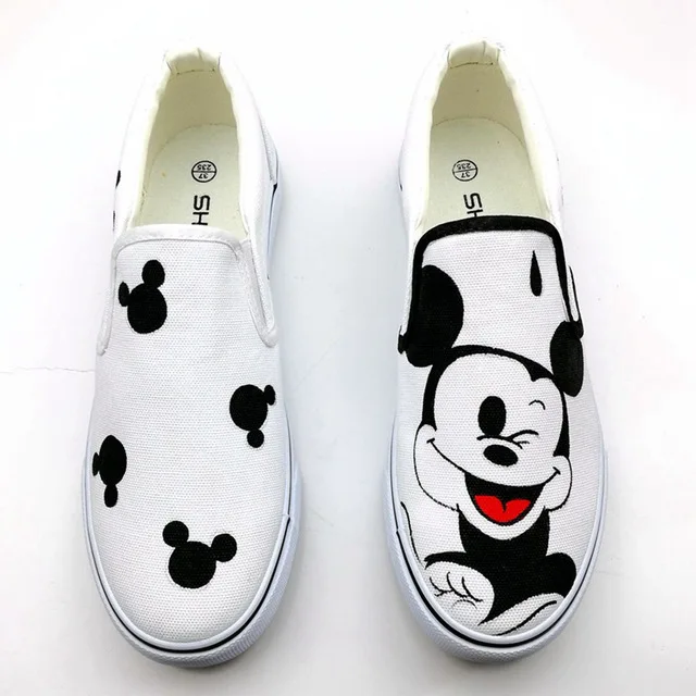 

Plus Size 35-44 Women Sneakers Casual Shoes Canvas Shoes Woman Flats Breathable Espadrilles White Black Cartoon Printed