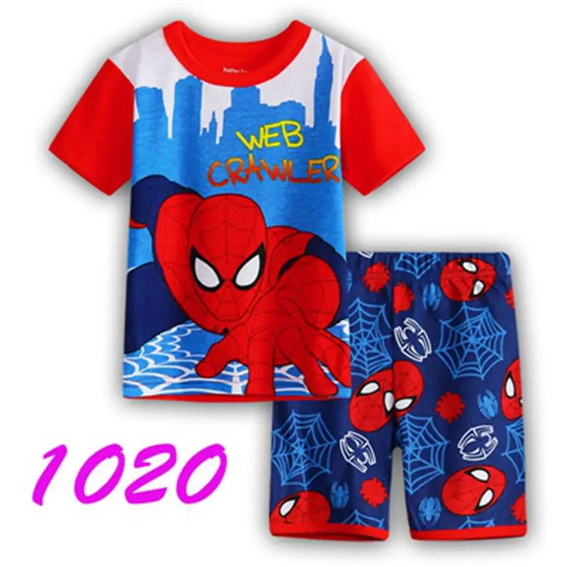 Летний пижамный комплект для маленьких детей; детская хлопковая одежда для сна с короткими рукавами; пижамы с героями мультфильмов для мальчиков; Милая домашняя одежда для девочек; ночное белье для мальчиков