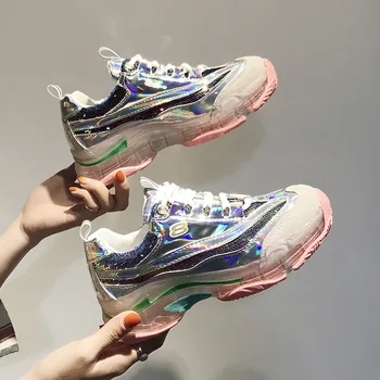 

White Shoes Women Chunky Sneakers Platform zapatos de mujer Spring New Brand chaussures femme Glitter Ladies footware Sequin