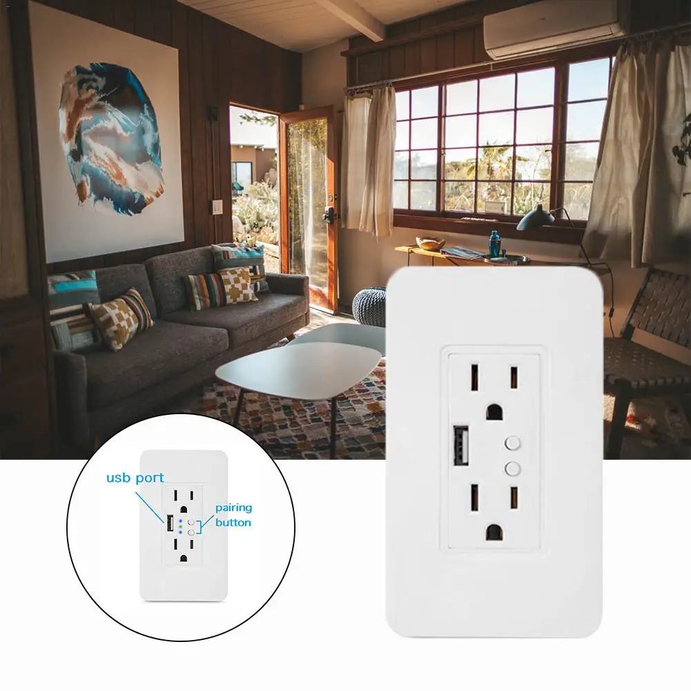 

WIFI Smart USB Dual-Hole US Standard Embedded Wall Socket Alexa Voice Control Smart Wall Plug