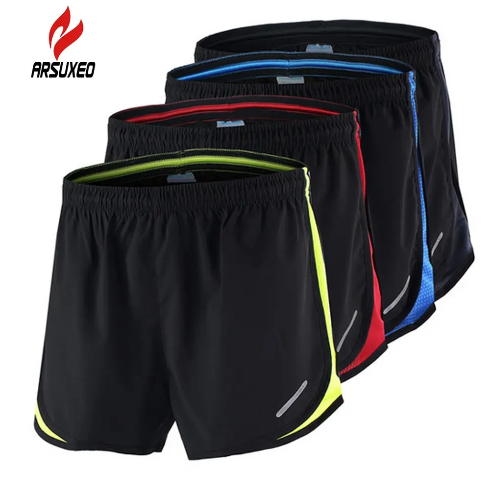 

2 in 1 Arsuxeo Summer Men's Marathon Running Shorts Black Quick Dry Training Marathon Fitness Run Sports Shorts Plus Size
