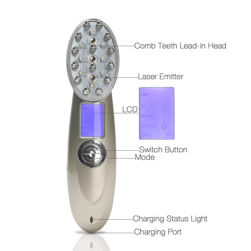 Портативный лазерный массажный гребень для роста волос светодиодный инфракрасный микропоток EMS RF Против выпадения волос для ремонта головы Вибрационный массажер