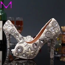 2016 einzigartige Perle Strass Hochzeit Kleid Schuhe Mit Hohen Absätzen Brautschuhe Peep Toe Wasserdichte Frauen-partei-abschlussball-schuhe