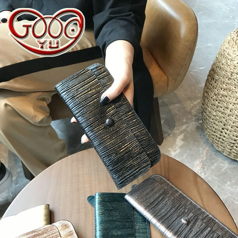

New simple ladies long wallet thin leather Korean buckle wallet women's leather wallet