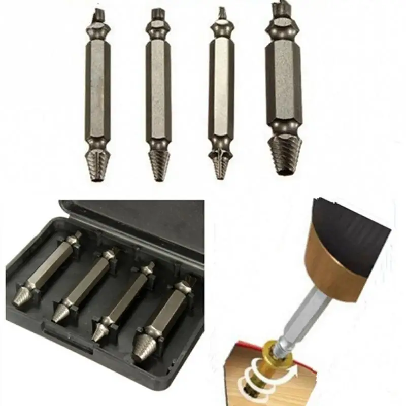 

New alloy steel 4pcs/set Screw Extractor Drill Bits Guide Set Broken Bolt Remover Easy Out Home Tools