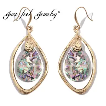 

JUST FEEL Colorful Shell Dangle Earrings Gold Color Vintage Antique Pendant Drop Earring Bohemian Ethnic Boho Jewelry For Women