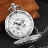 Reloj de bolsillo mecánico de plata de lujo para hombre y mujer, reloj de esqueleto Steampunk hueco con escultura de Número romano, con cadena ► Foto 2/6