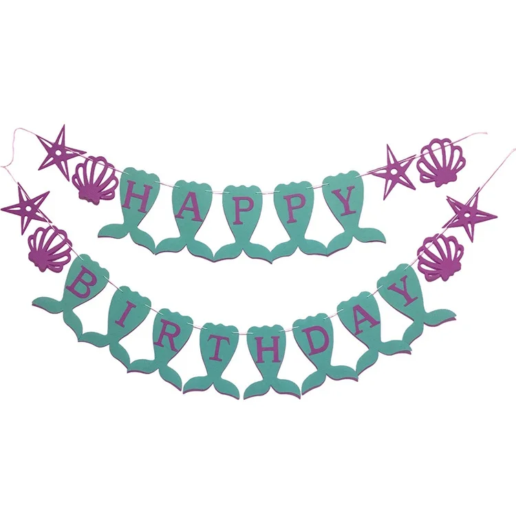 LAPHIL, украшение на день рождения, нетканый плакат с русалкой, вечерние гирлянды для вечеринки в честь детского дня рождения, вечерние принадлежности для маленькой Русалочки - Цвет: Birthday banner