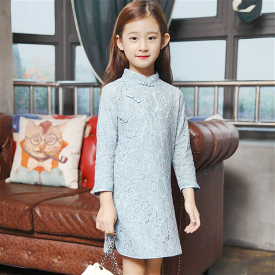 

Fashion Toddler Girls Dress Full Sleeve Girls Lace Dress Retro Girl Party Dresses Elegant Kids Clothes Girl Cheongsam 705885