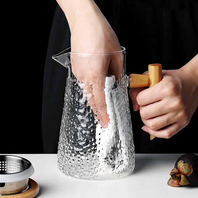 Стеклянный чайник для холодной воды, стеклянный кувшин с деревянной ручкой, чайник для чая, горячая вода, фруктовый сок 950 мл
